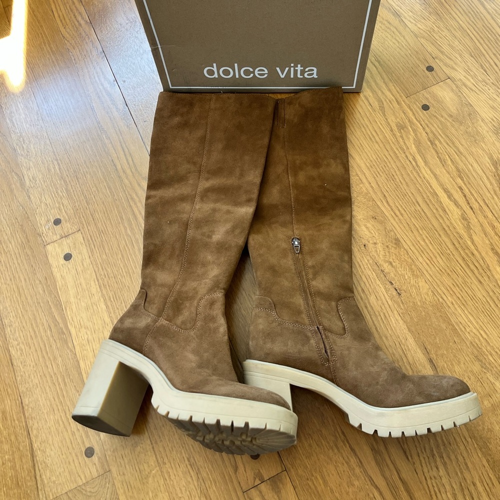 Dolce Vita Womens Corry H2O Taupe Tall Leather Knee-High Boots Shoes.